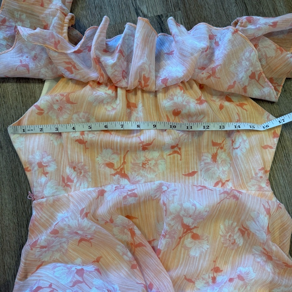 Vintage 70s Maxi Tiered Women’s Small Pink Floral Ruffle Off Shoulder Coquette - Picture 7 of 10